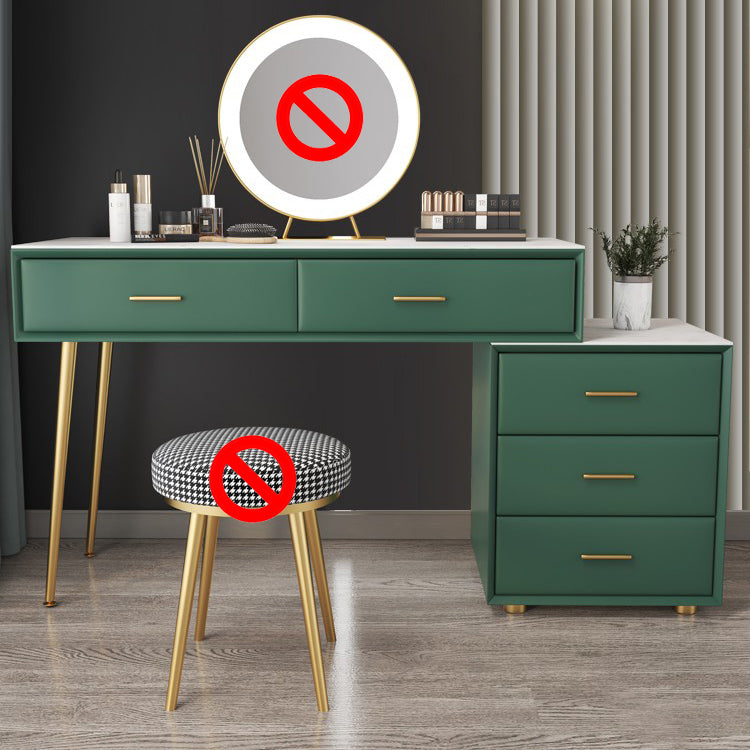Genuine Leather Vanity Set 5 Storage Drawers Dressing Table with Padded Stool