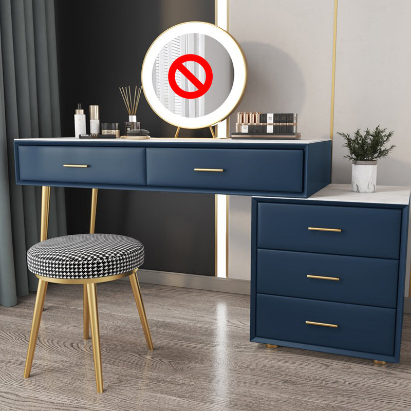Genuine Leather Vanity Set 5 Storage Drawers Dressing Table with Padded Stool
