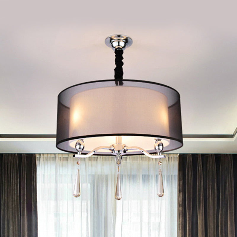 Cylindre Tissu lustre Light Nordic 3 Lights Light Pendard Lighting en noir / rouge