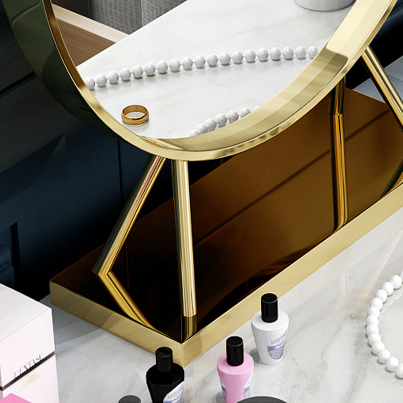 Wood Vanity Set with Stool and Mirror Stone Top Vanity in Grey