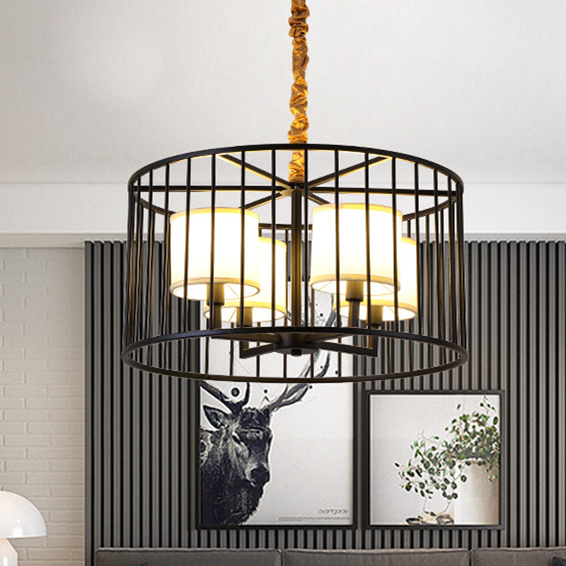 Cilindro soggiorno lampadario a pendente lampadario classico metallo a 4 luci dispositivo appeso nero con tonalità in tessuto