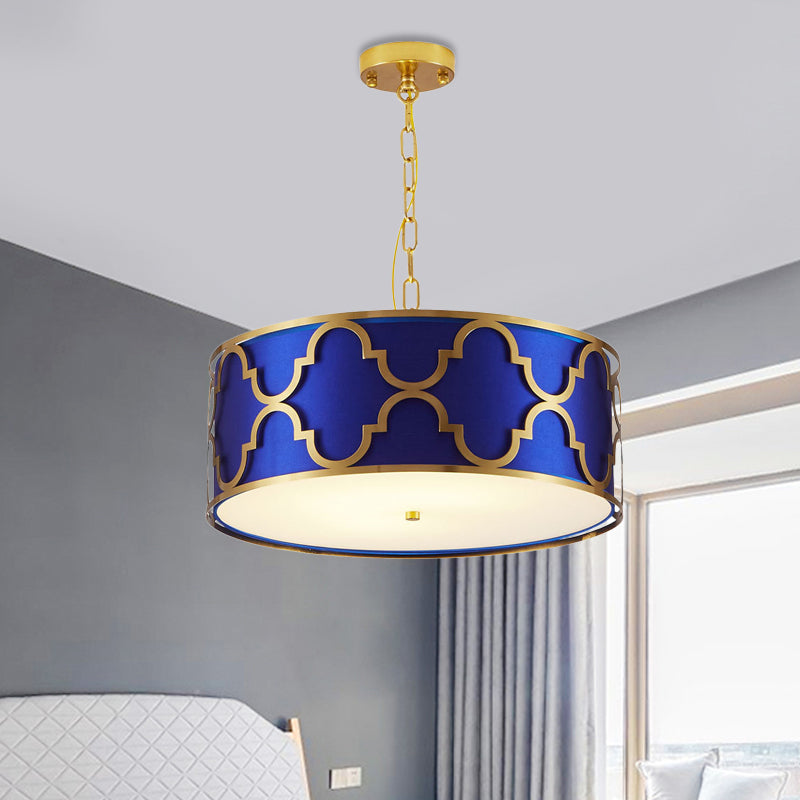 3 luci Luce lampadario con tamburo tessuto Nordico sala da pranzo lampada a soffitto in nero/bianco/blu, 16 "/19,5" /23,5 "