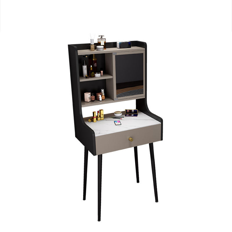 Contemporary Stone Top Vanity Set with Storage in Black/Grey