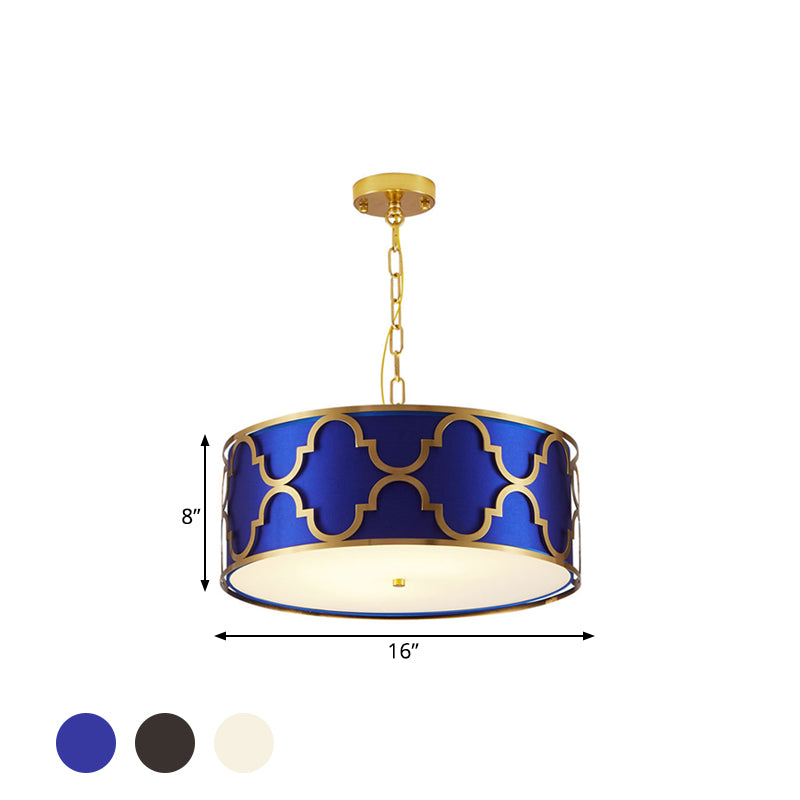 3 luci Luce lampadario con tamburo tessuto Nordico sala da pranzo lampada a soffitto in nero/bianco/blu, 16 "/19,5" /23,5 "
