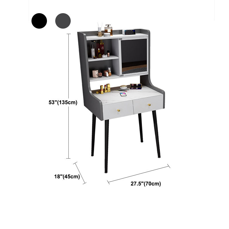 Contemporary Stone Top Vanity Set with Storage in Black/Grey