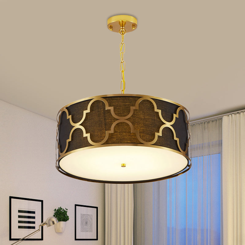 3 luci Luce lampadario con tamburo tessuto Nordico sala da pranzo lampada a soffitto in nero/bianco/blu, 16 "/19,5" /23,5 "