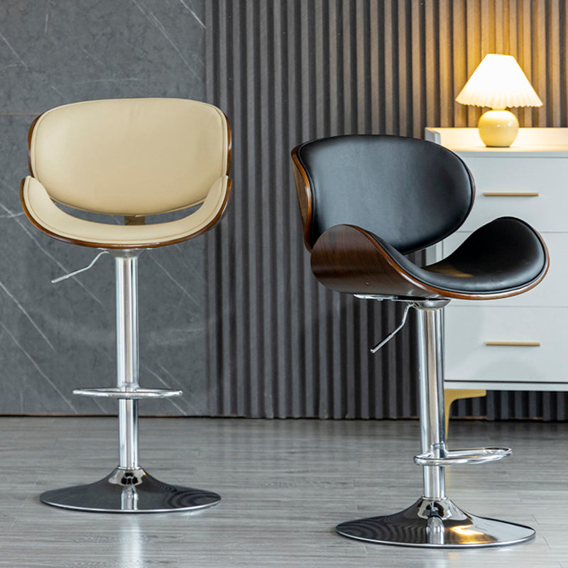 Modern Swivel Footrest Bar Stool Metal Backrest Indoor Counter Stool with Wood Seat