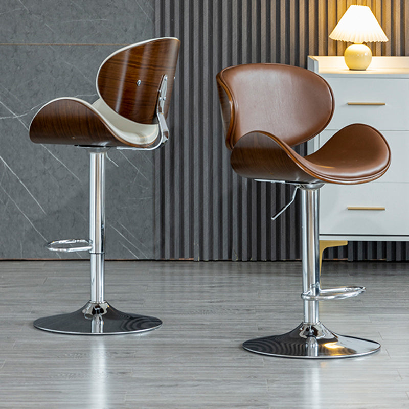 Modern Swivel Footrest Bar Stool Metal Backrest Indoor Counter Stool with Wood Seat