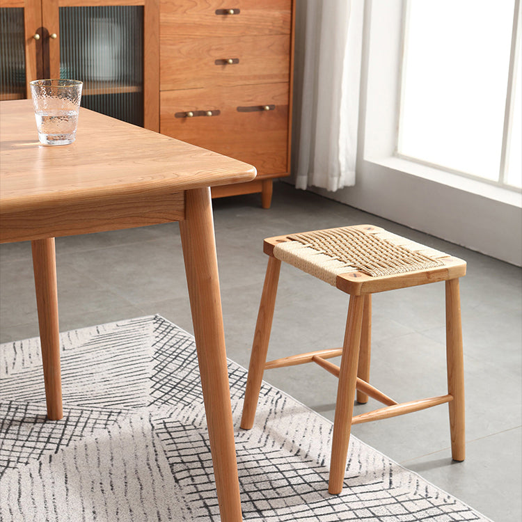 Modern Armless Backless Counter Stool Wood Bedroom Bar Stool with Rattan Cushion