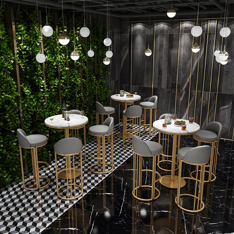 Glam Armless Backrest Counter Stool Iron Restaurant Bar Stool with Cushion and Pedal