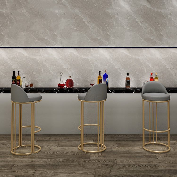 Glam Armless Backrest Counter Stool Iron Restaurant Bar Stool with Cushion and Pedal