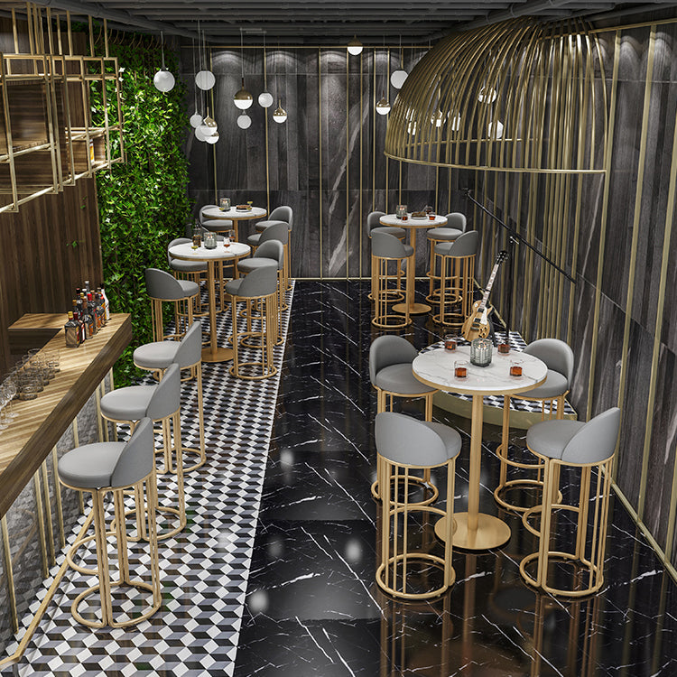 Glam Armless Backrest Counter Stool Iron Restaurant Bar Stool with Cushion and Pedal