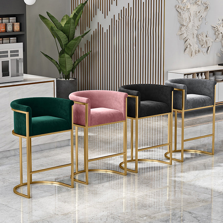 Glam Armrest Backrest Counter Stool Iron Cafe Bar Stool with Velvet Cushion