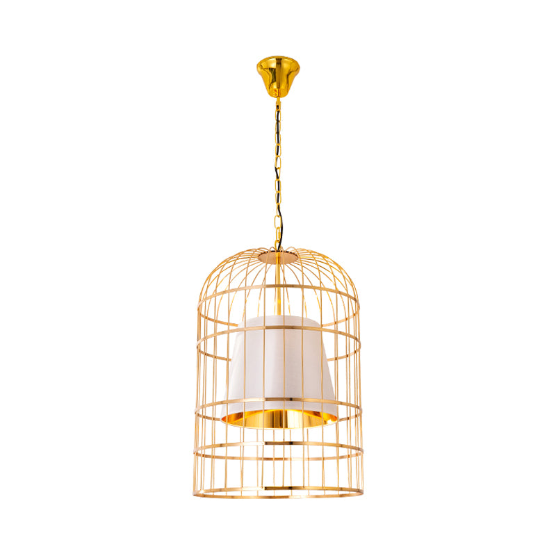 Black/White Bird Cage Ceiling Light Minimalistic Metal 1 Light Dining Room Pendant with Inner Cone Shade, 12"/16"/19.5" Wide