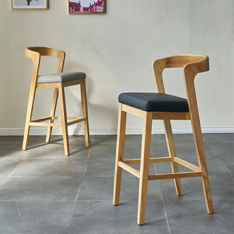 Contemporary Solid Wood Leather Barstools Indoor Bar Stool with Low Back