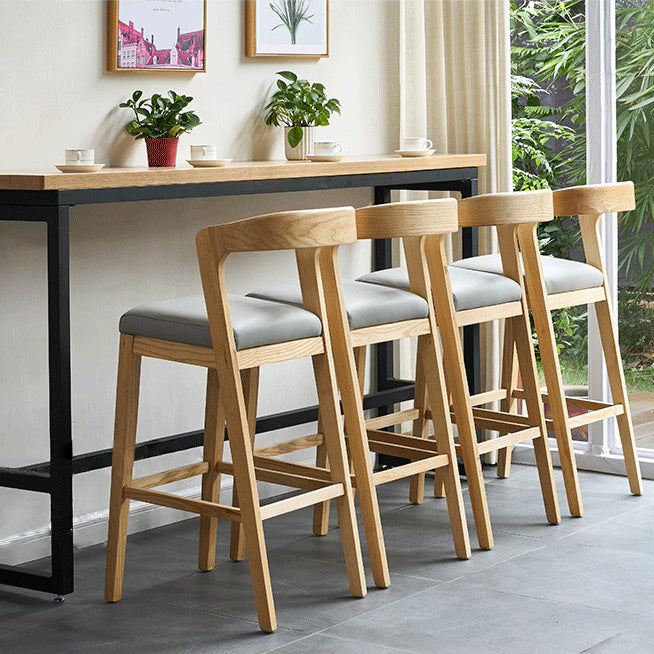 Contemporary Solid Wood Leather Barstools Indoor Bar Stool with Low Back
