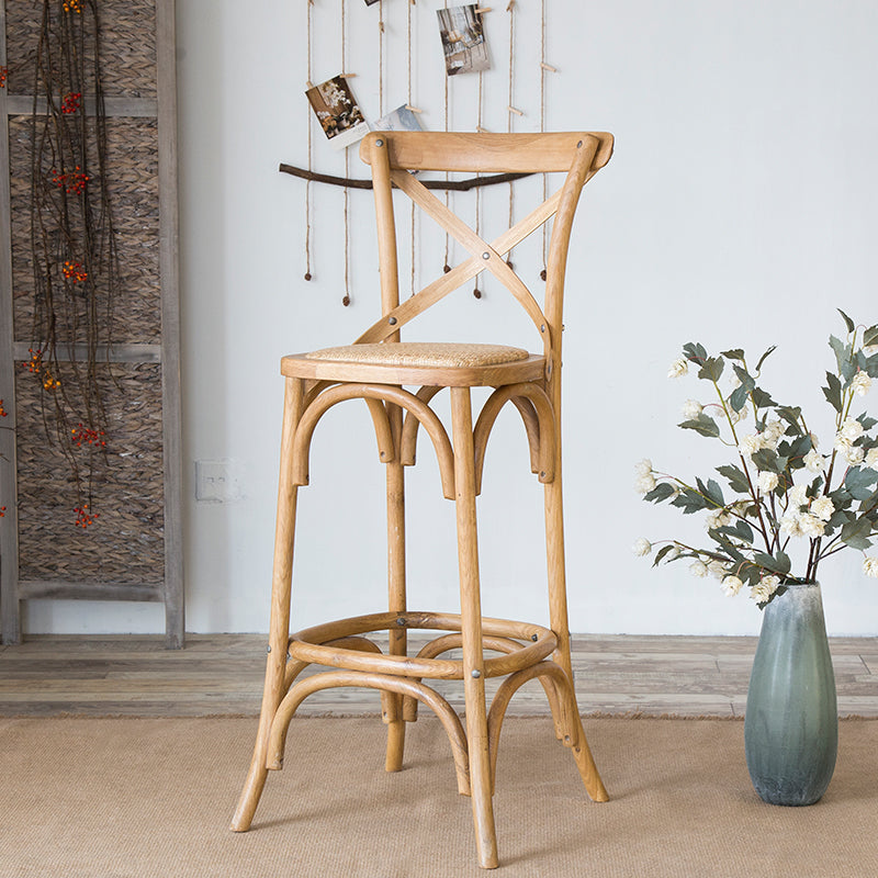 Contemporary Oak Wood Barstool Bristol Bar Stool with Wood Seat and Footrest