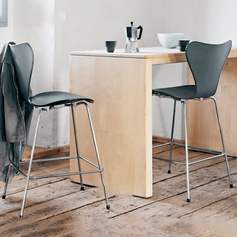 Modern Armless Backrest Bar Stool Wood Kitchen Bar Stool with 4 Metal Legs