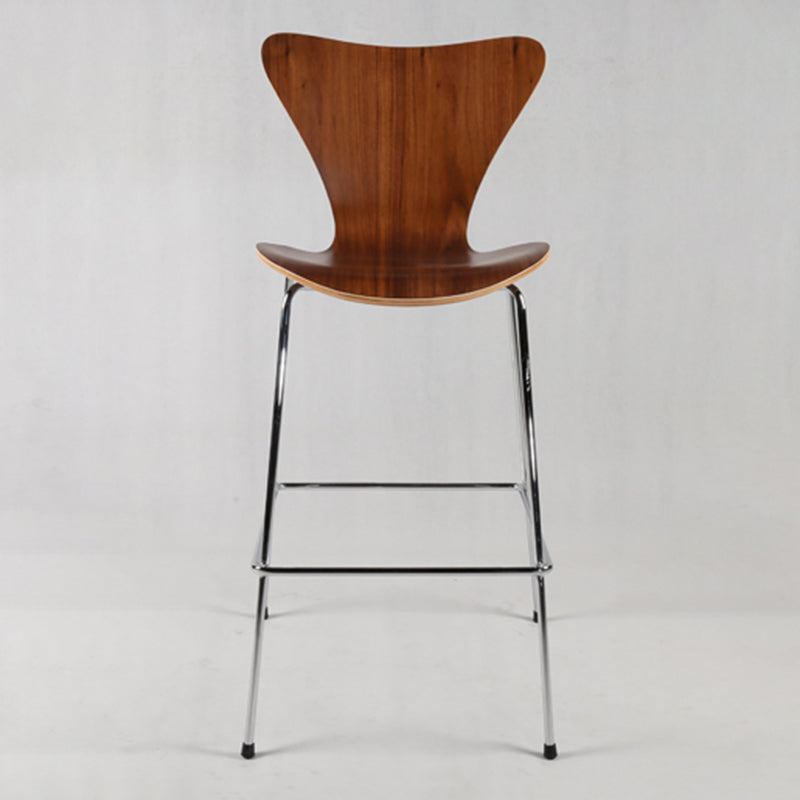 Modern Armless Backrest Bar Stool Wood Kitchen Bar Stool with 4 Metal Legs