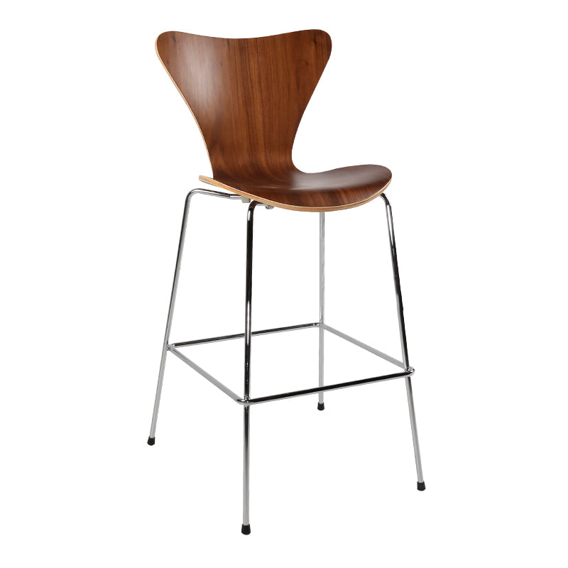 Modern Armless Backrest Bar Stool Wood Kitchen Bar Stool with 4 Metal Legs