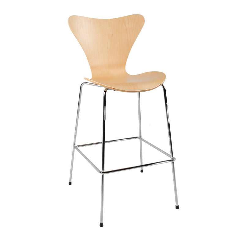 Modern Armless Backrest Bar Stool Wood Kitchen Bar Stool with 4 Metal Legs