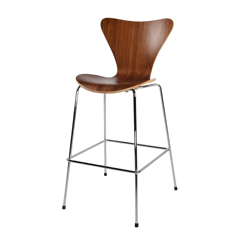 Modern Armless Backrest Bar Stool Wood Kitchen Bar Stool with 4 Metal Legs