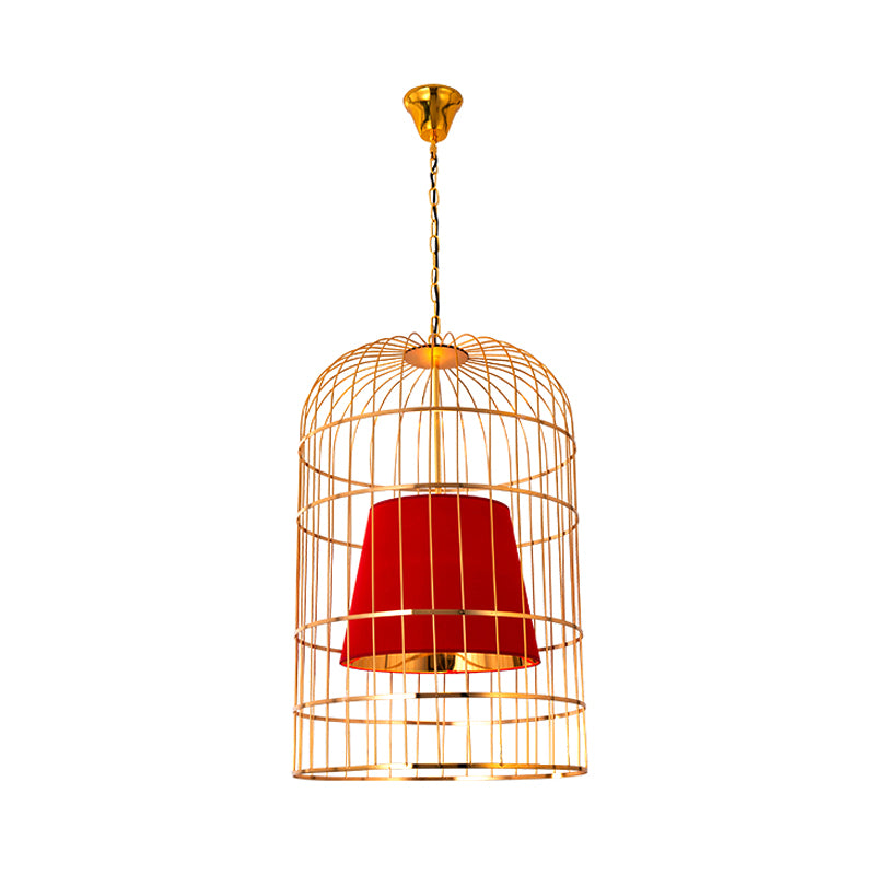 Black/White Bird Cage Ceiling Light Minimalistic Metal 1 Light Dining Room Pendant with Inner Cone Shade, 12"/16"/19.5" Wide