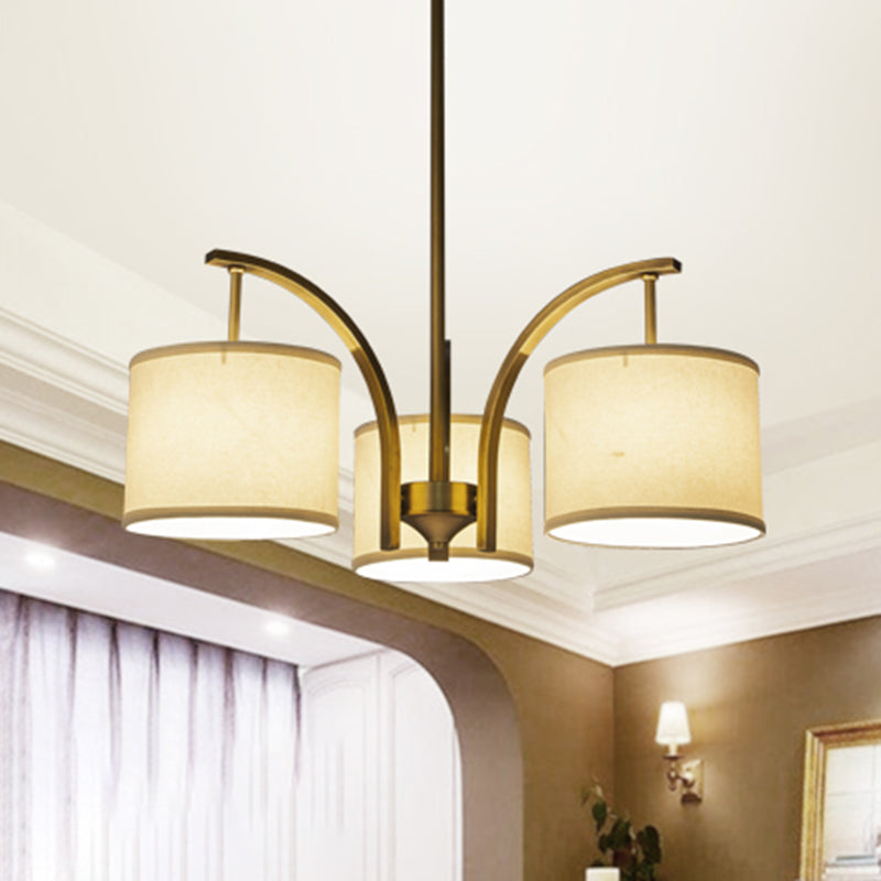 3/5 Lights Chandelier Light with Drum Fabric Shade Classic Dining Room Ceiling Lamp in White