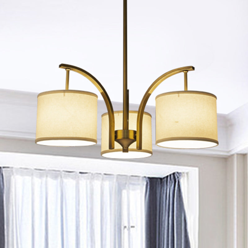 3/5 Lights Chandelier Light with Drum Fabric Shade Classic Dining Room Ceiling Lamp in White