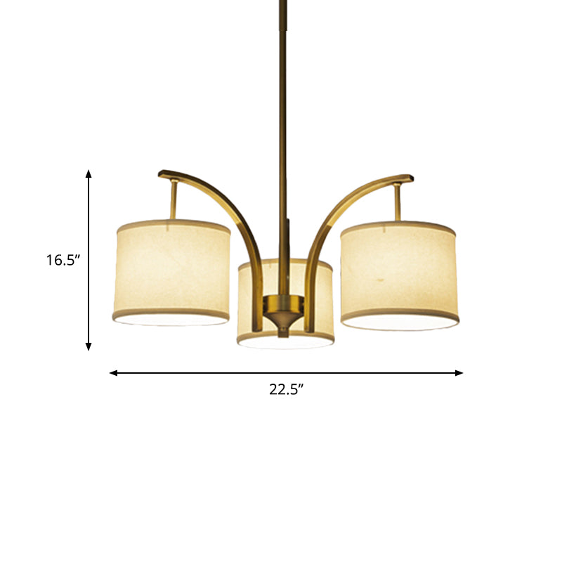 3/5 Lights Chandelier Light with Drum Fabric Shade Classic Dining Room Ceiling Lamp in White