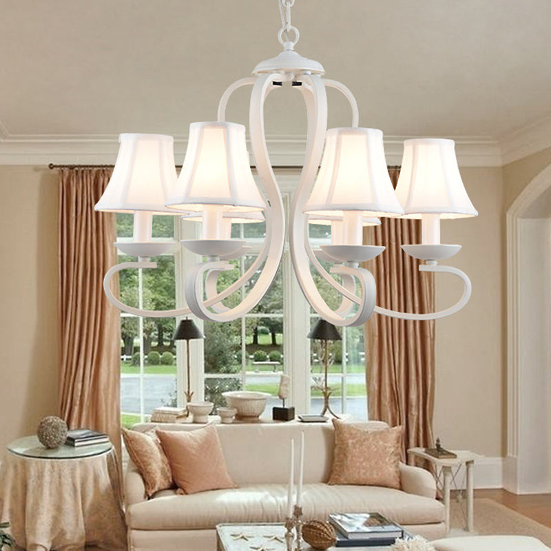 3/6/8 Lights Fabric Hanging Chandelier Traditional White Scalloped Living Room Pendant Light Fixture