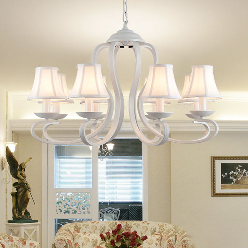 3/6/8 Lights Fabric Hanging Chandelier Traditional White Scalloped Living Room Pendant Light Fixture