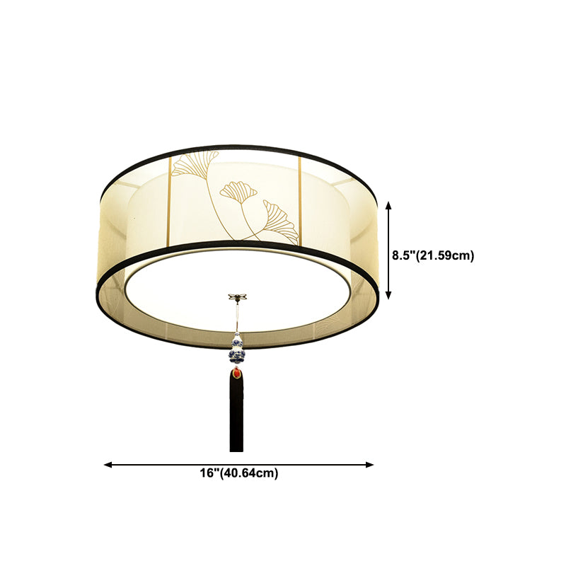 New Chinese Ceiling Light Geometry Shape Ceiling Lamp with Fabric Shade for Bedroom