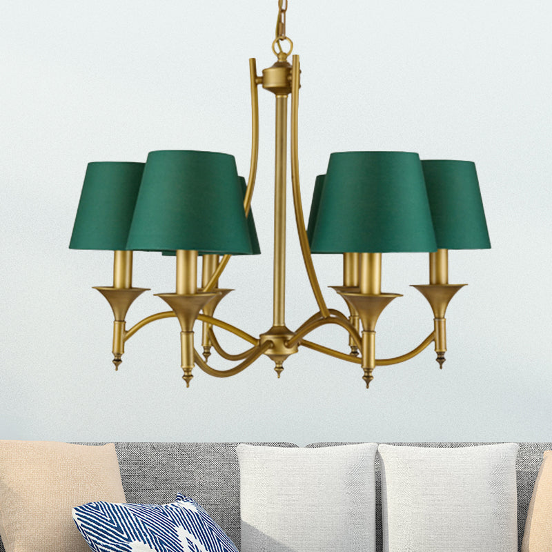 3/6/8 Lights Fabric Pendant Chandelier Classic Green Cone Bedroom Hanging Ceiling Fixture
