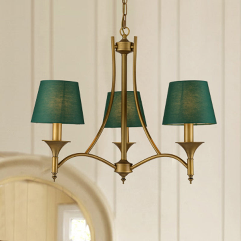 3/6/8 Lights Fabric Pendant Chandelier Classic Green Cone Bedroom Hanging Ceiling Fixture