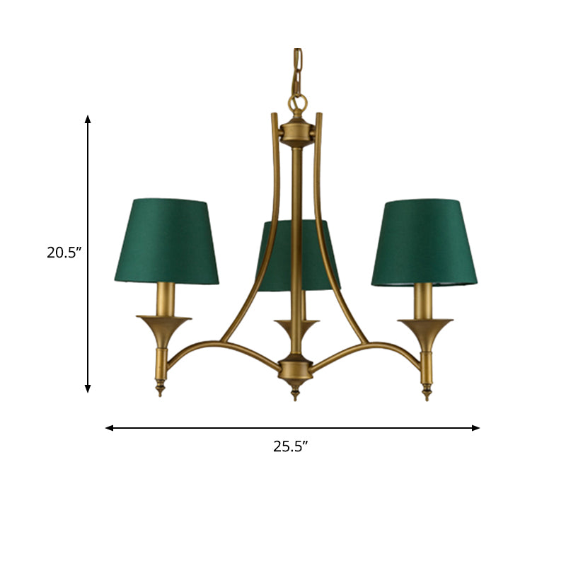 3/6/8 Lights Fabric Pendant Chandelier Classic Green Cone Bedroom Hanging Ceiling Fixture