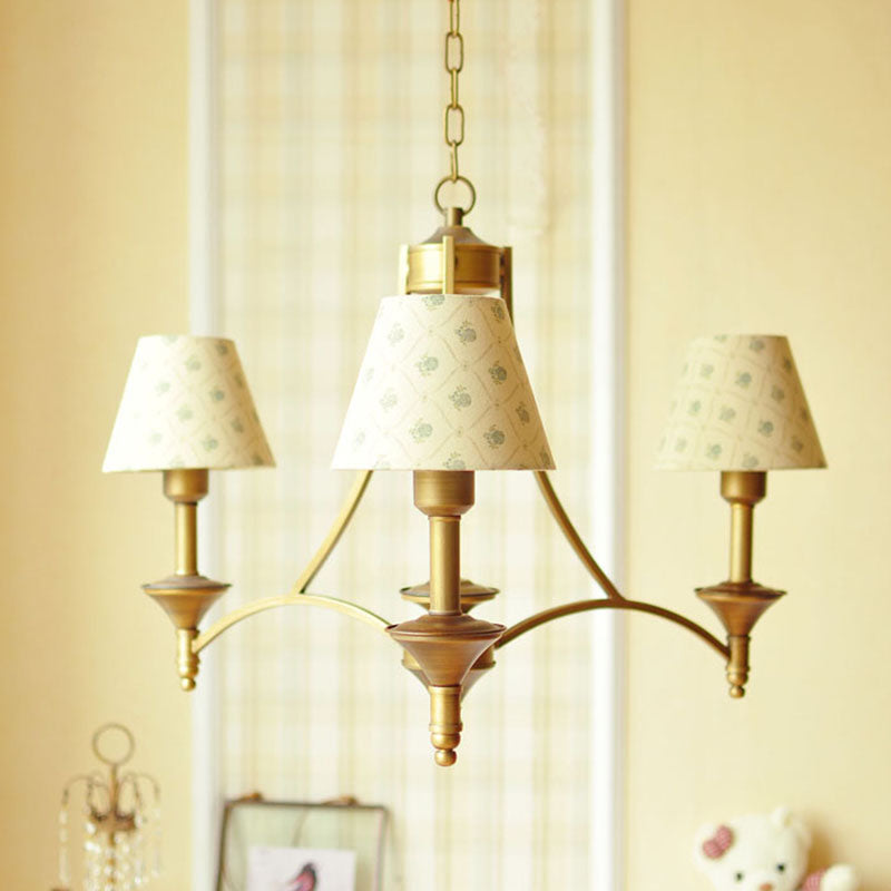 Lampada del lampadario in tessuto cono Luce tradizionale a 3 camere da letto Accensione a sospensione in verde/beige/grigio e blu