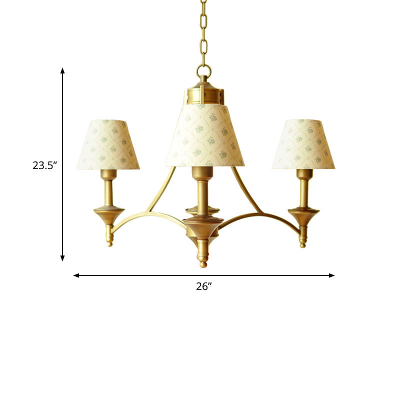 Lampada del lampadario in tessuto cono Luce tradizionale a 3 camere da letto Accensione a sospensione in verde/beige/grigio e blu