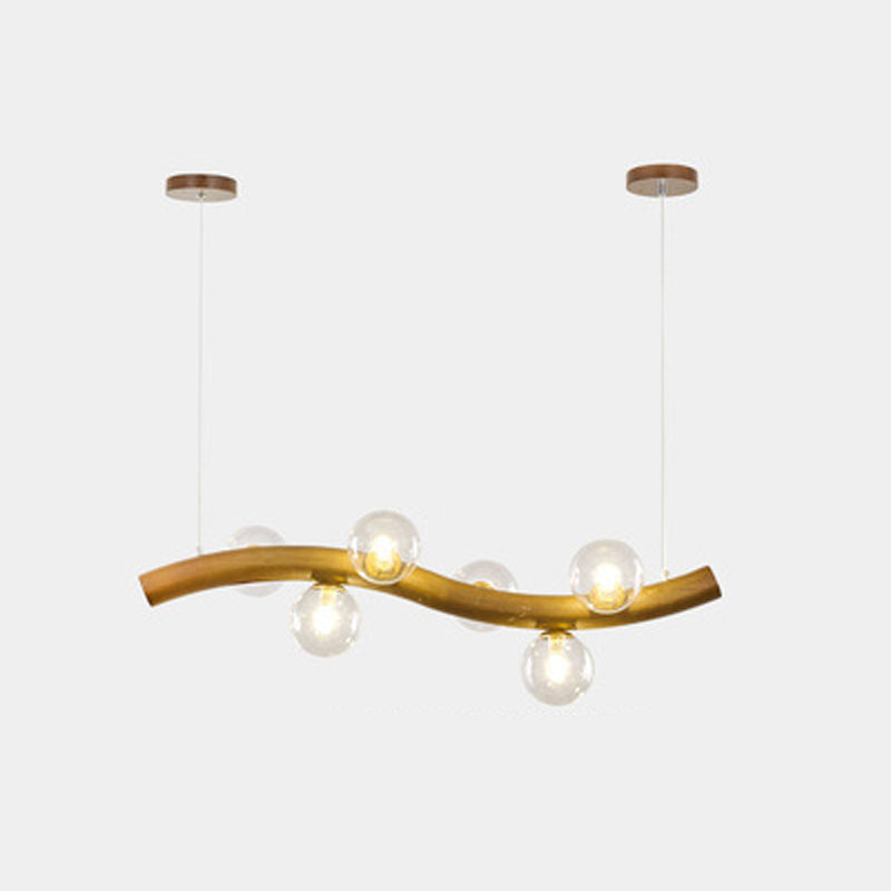 Contemporary 6/8/10-Light Brown Kitchen Island Lighting Wooden Island Pendant Lighting
