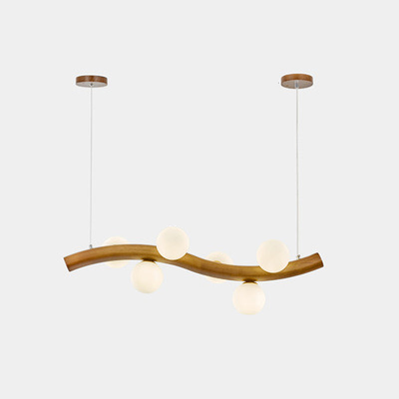 Contemporary 6/8/10-Light Brown Kitchen Island Lighting Wooden Island Pendant Lighting