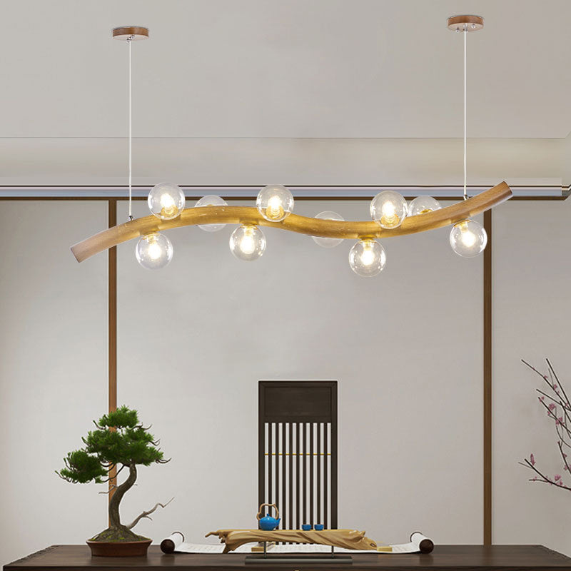Contemporary 6/8/10-Light Brown Kitchen Island Lighting Wooden Island Pendant Lighting