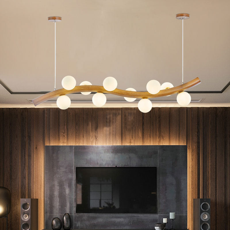 Contemporary 6/8/10-Light Brown Kitchen Island Lighting Wooden Island Pendant Lighting