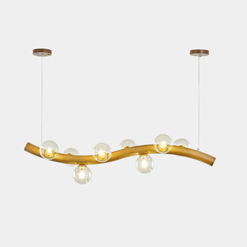 Contemporary 6/8/10-Light Brown Kitchen Island Lighting Wooden Island Pendant Lighting