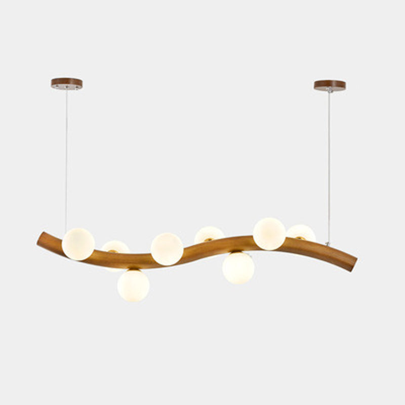 Contemporary 6/8/10-Light Brown Kitchen Island Lighting Wooden Island Pendant Lighting