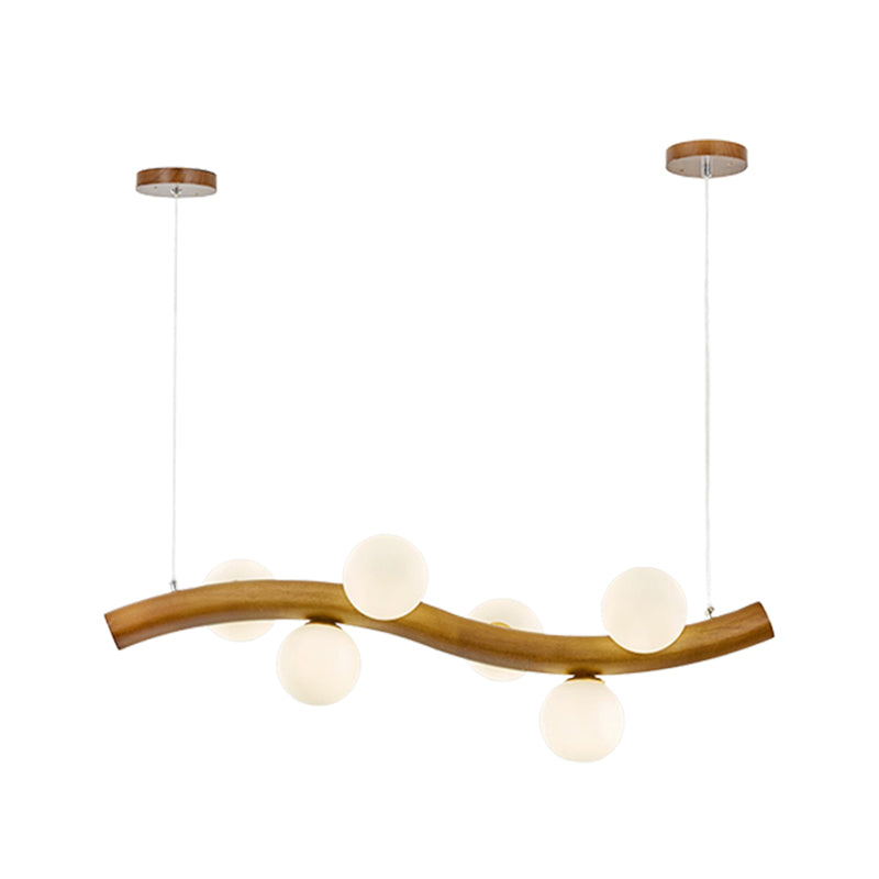 Contemporary 6/8/10-Light Brown Kitchen Island Lighting Wooden Island Pendant Lighting