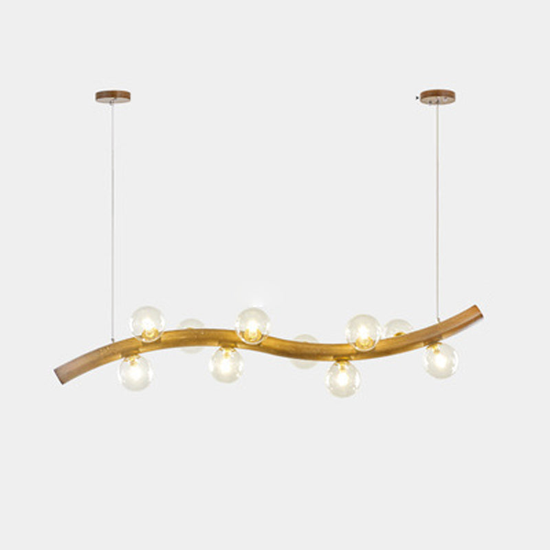 Contemporary 6/8/10-Light Brown Kitchen Island Lighting Wooden Island Pendant Lighting