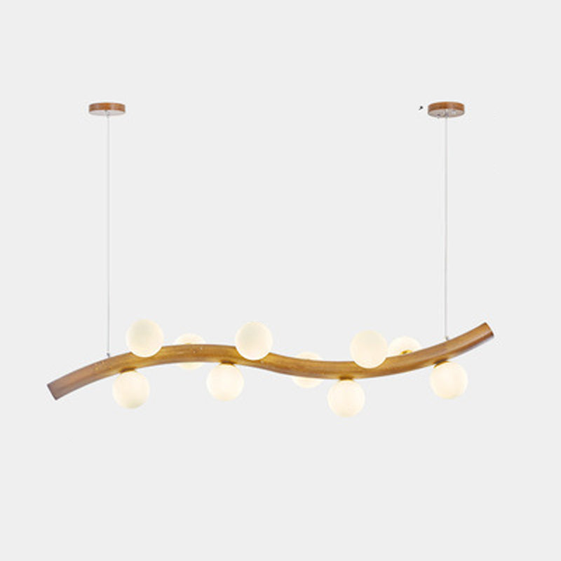 Contemporary 6/8/10-Light Brown Kitchen Island Lighting Wooden Island Pendant Lighting