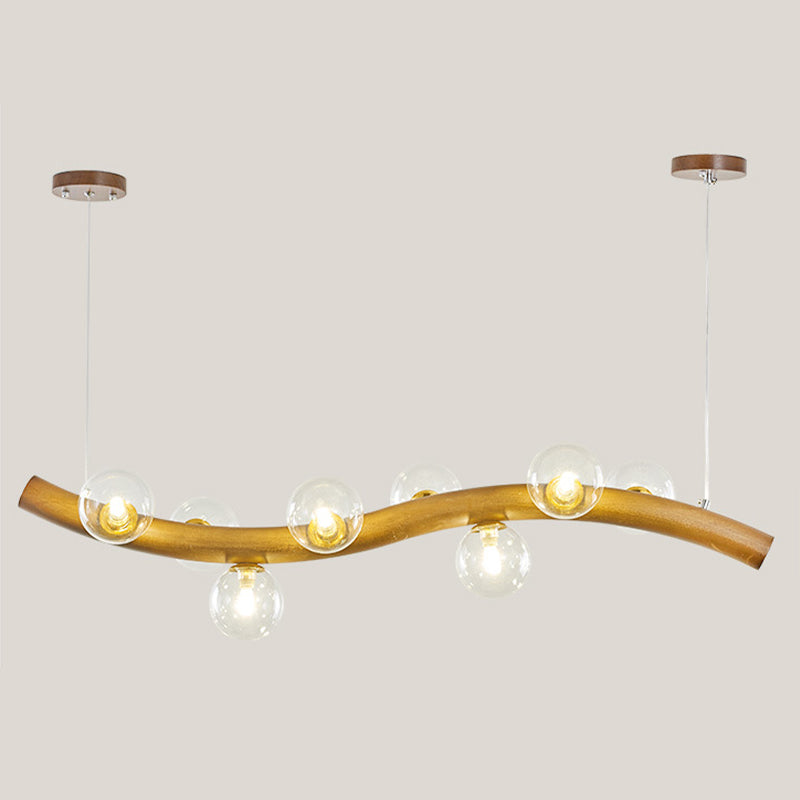 Contemporary 6/8/10-Light Brown Kitchen Island Lighting Wooden Island Pendant Lighting