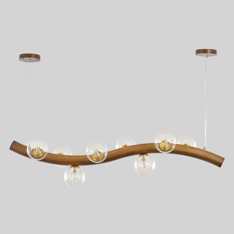 Contemporary 6/8/10-Light Brown Kitchen Island Lighting Wooden Island Pendant Lighting