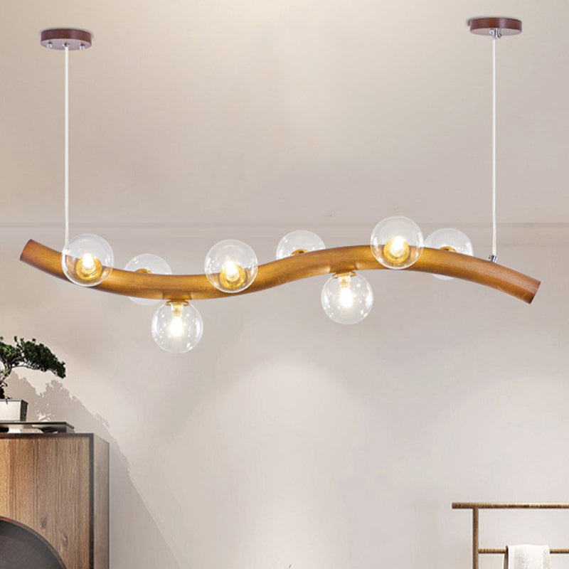 Contemporary 6/8/10-Light Brown Kitchen Island Lighting Wooden Island Pendant Lighting